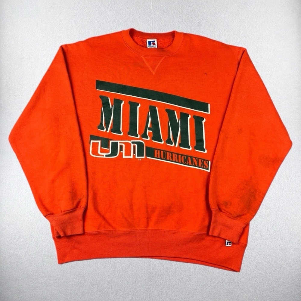 Vintage Miami Hurricanes Sweatshirt Mens Large Orange Russell Athletic 90s NCAA